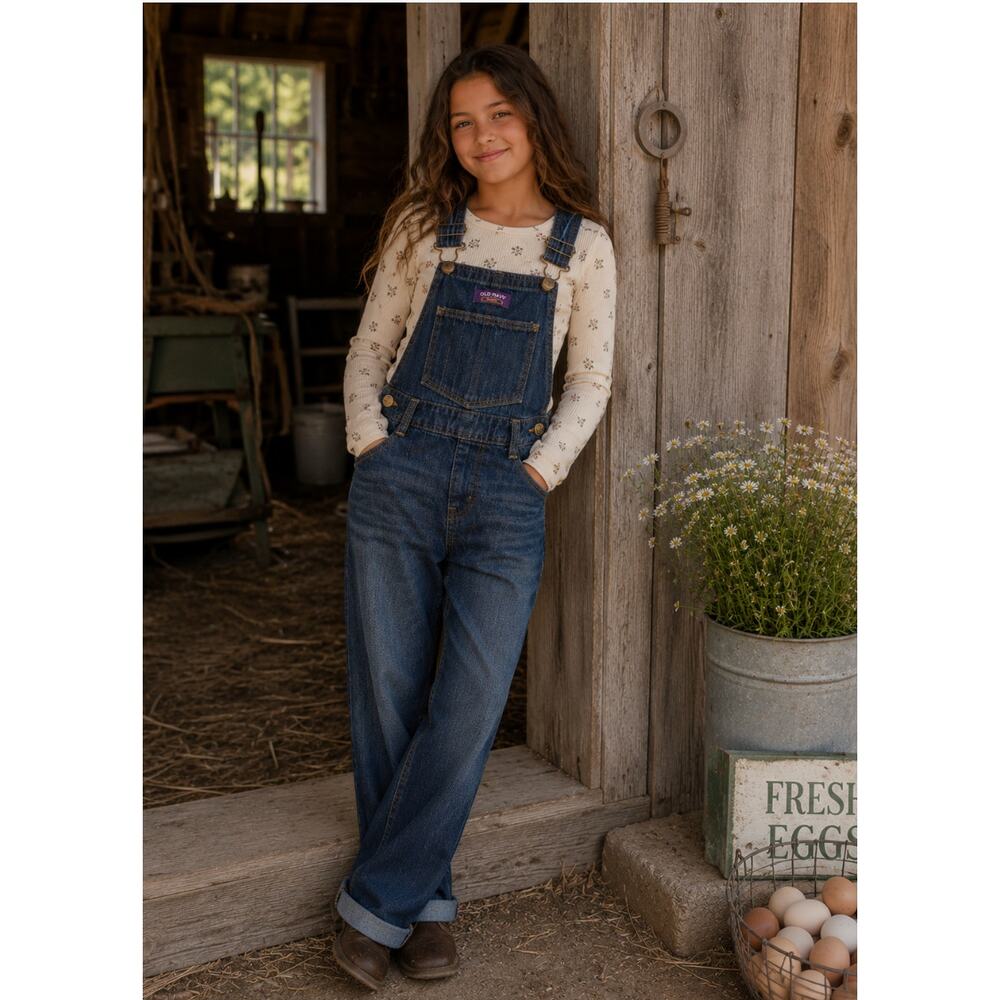 Vintage Old Navy Straight Dark-Wash Jean Girls Overalls Cottage Farm Kidcore